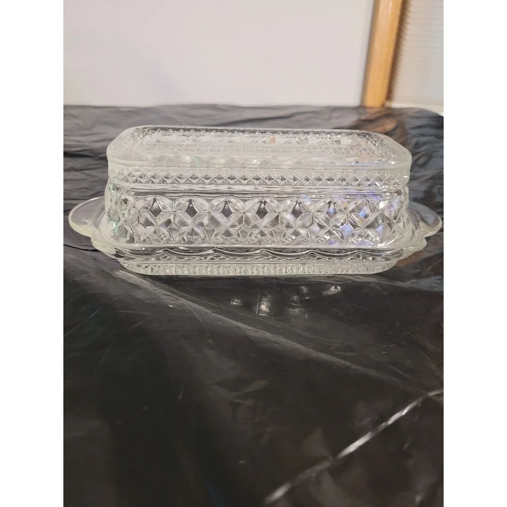 Anchor Hocking Vintage Glass Covered BUTTER DISH & Serve Dish Wexford Pattern